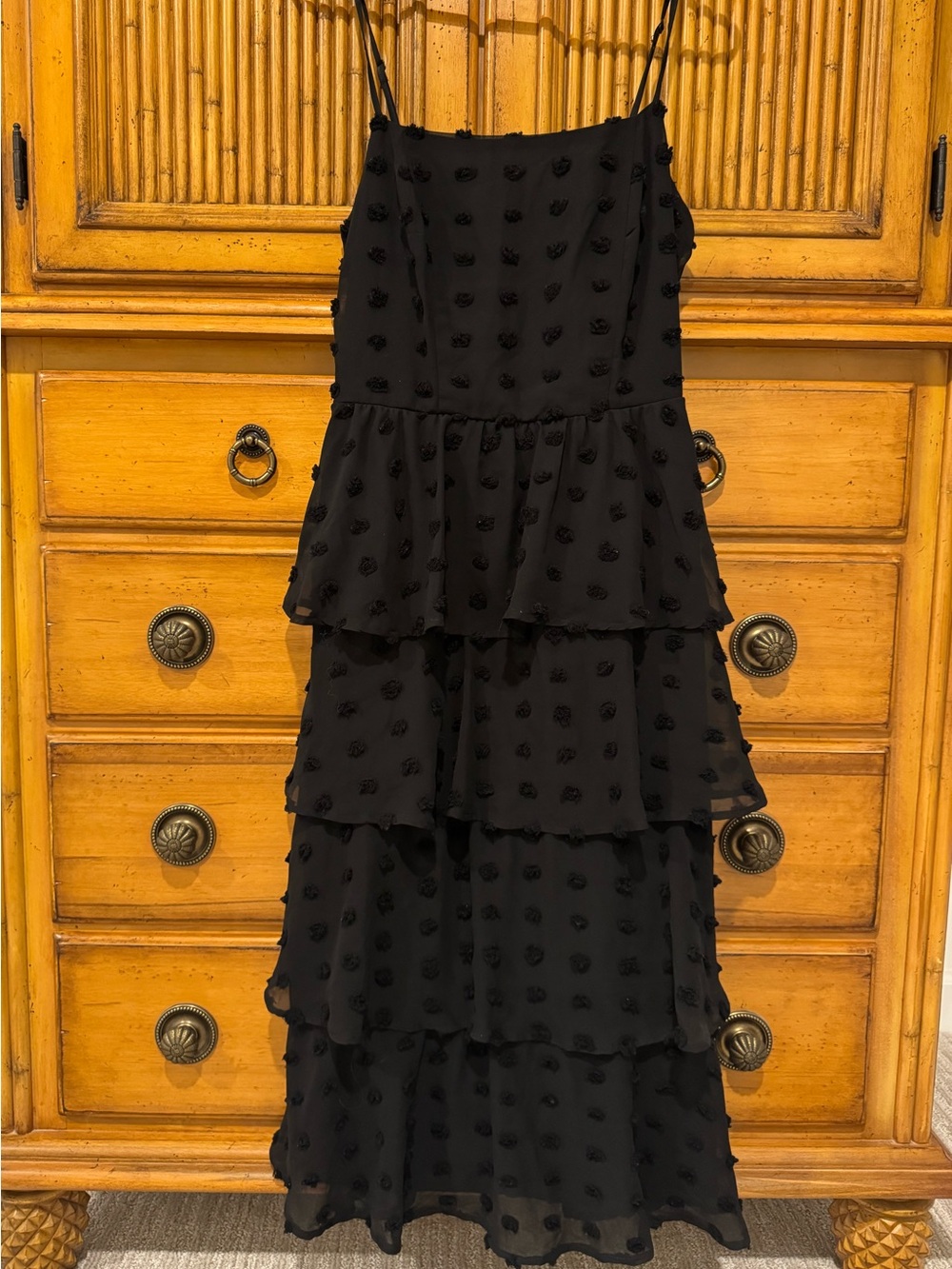 Francesca's Black Tiered Spaghetti Strap Maxi Dress - SIZE LARGE